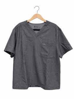 FIGS Leon Men's XL Charcoal Gray V Neck 3 Pocket Scrub Top Medical