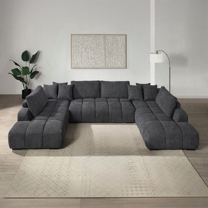 Brand New Grey Super Plush Modern Style Sectional Sofa (Pillows Included)