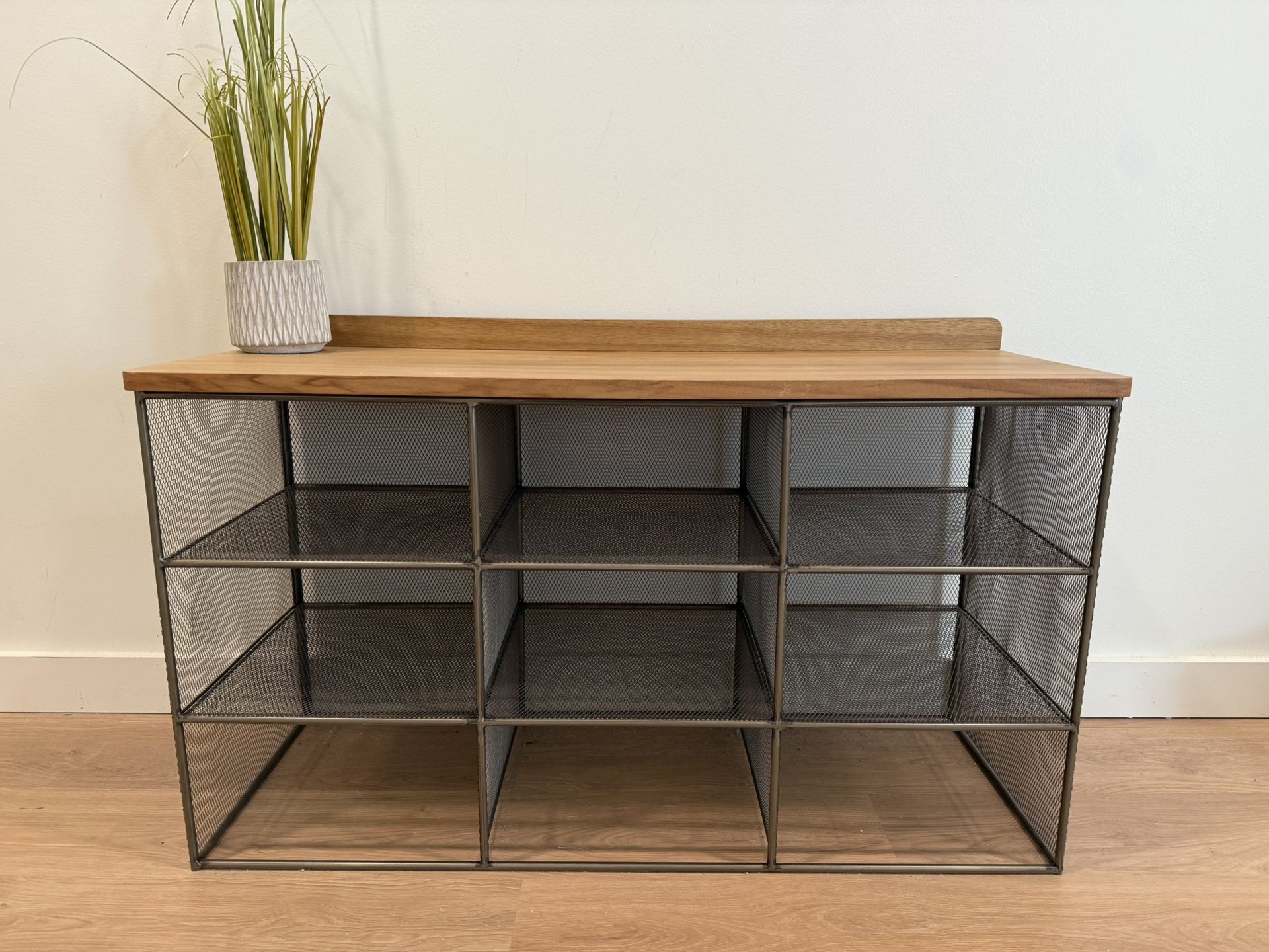 ZARA Home Acacia Wood & Metal Entryway Bench with Shoe Storage