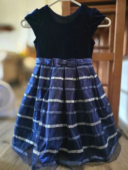 Jona Michelle Striped Blue and Silver Girl's Dress
