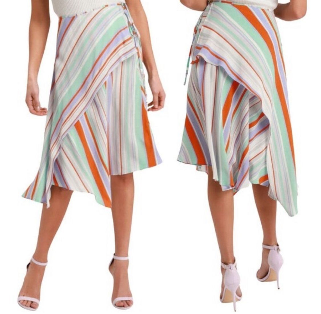 ASTR the Label Overlay Wrap Skirt - Stripes - Multi/Pop Orange Stripe Sz Small