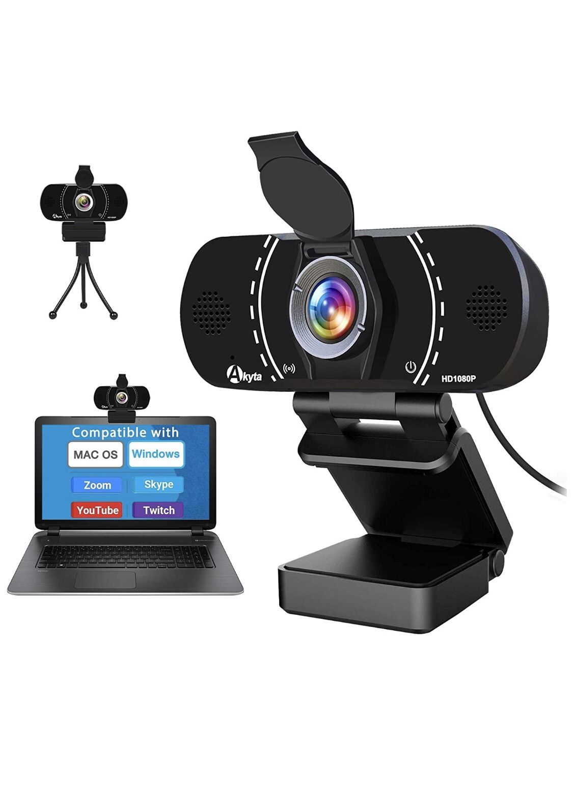 HD Pro Webcam 1080P with Microphone, Laptop Desktop PC Web Computer Camera for MAC Video Calling Recording Video Conference, 110 Degree Wide Angle,US