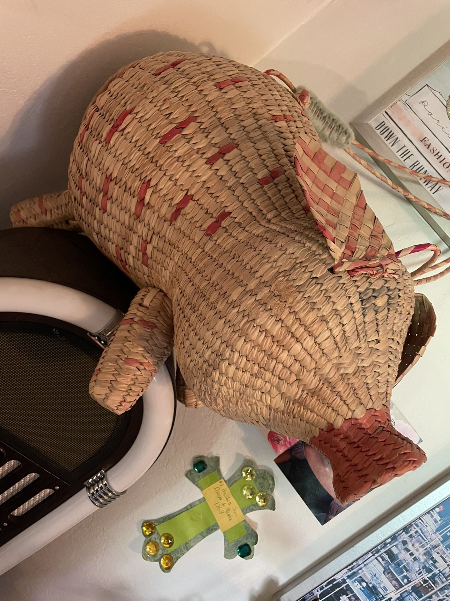 Collectible Purse Handmade Vintage Pig Picnic Basket Rattan Wicker Woven Basket Bag Purse Tight Weave Novelty Purse