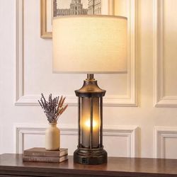 Set of 2, 24" Farmhouse Table Lamps, Frosted Glass Night Light, Dual-lighting, Dual Button,Rustic