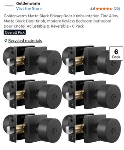 Goldenwarm Matte Black Privacy Door Knobs 6-Pack
