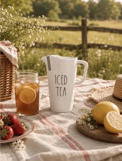 Rae Dunn Ice Tea Pitcher NWT never used white plastic