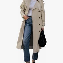 Womens Long Trench Coat Double Breasted Classic Lapel Fall Overcoat with Belt