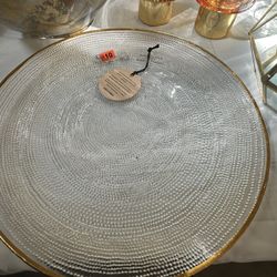Glass Platter Trimmed In Gold 