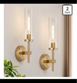 Juego de 2 apliques de pared [cableados], juego de 2 apliques de pared de oro cepillado con vidrio transparente
