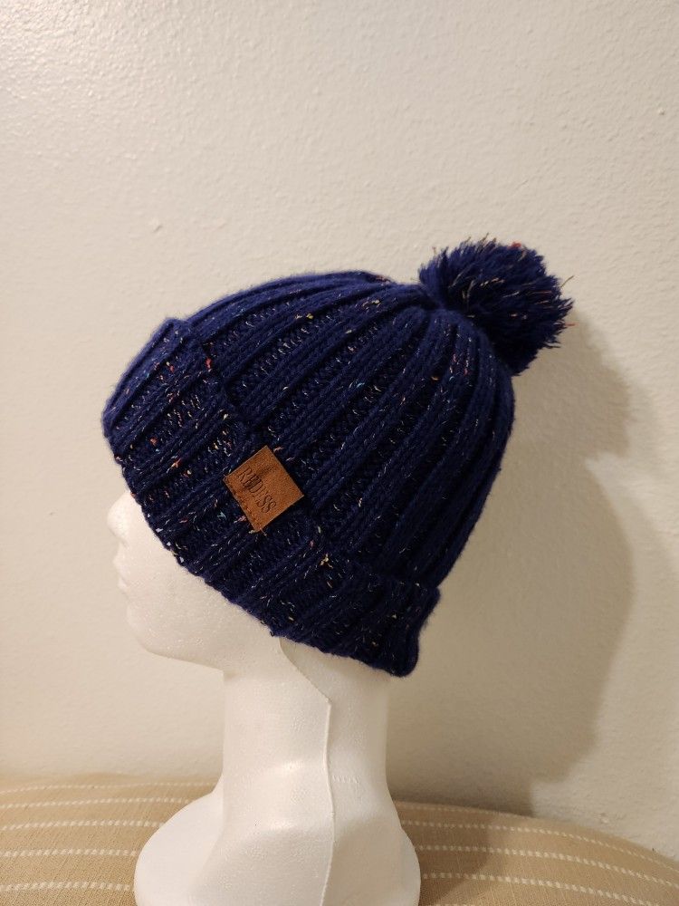 Womens Winter Knitted Beanie Hat Warm Fleece Lined with Pompom Cap
