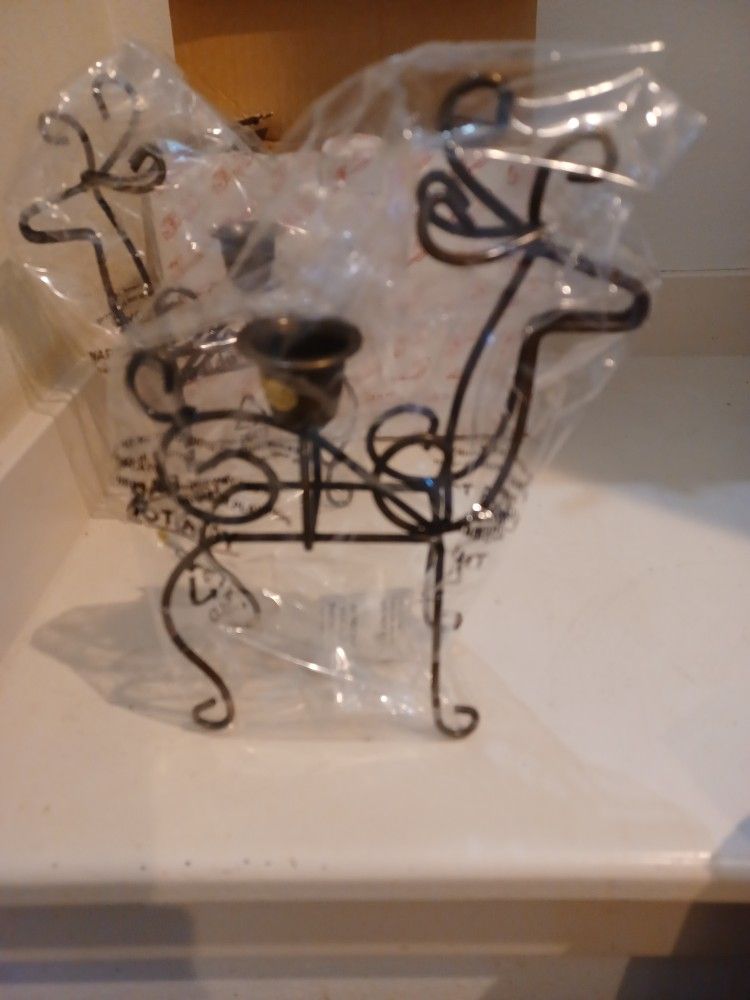New In Box! Pair Of Princess House Reindeer Candle Holders