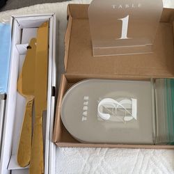 Acrylic Wedding Table Numbers 1–15 + Gold Cake Cutting Set 