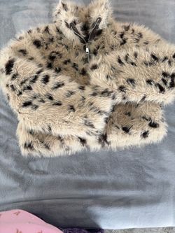 Faux Fur Leopard Print Zip Jacket