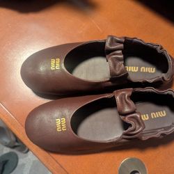 Miu Miu Brown Leather Ballet Slip On Shoes