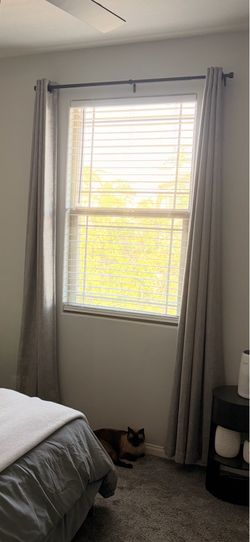 Grey Curtains + Matte Black Curtain Rod