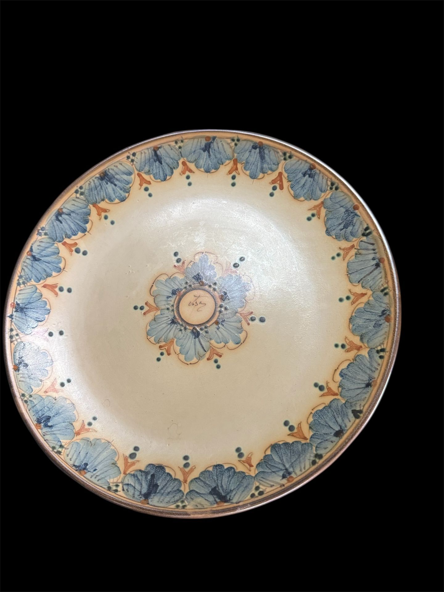 Italian Pottery Plate 14.5” Round Signed Tray Platter 2” Tall