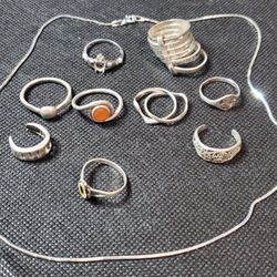 Bag Of Mix 925 Silver, Rings And Necklace