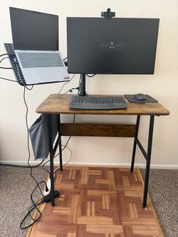 Desk with chair and pc supports