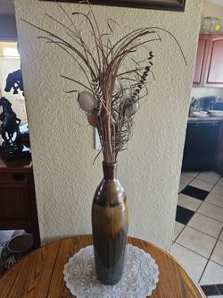 Tall Ceramic Vase with Dried Botanicals