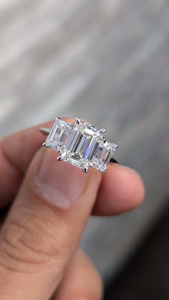 4.50Ctw Emerald LabGrown Diamond Ring 14KW
