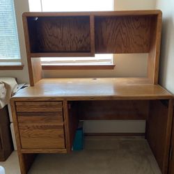 Solid Oak Desk, Hutch and Printer Table 