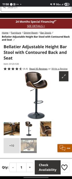 Bellatier Adjustable Height Bar Stool with Contoured Back and Seat