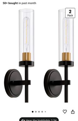 New set of 2 sconces black clear glass hard wired
