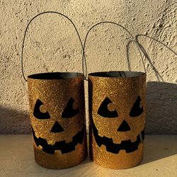 Pair of metal jack-o’-lantern Pumpkin Lanterns 