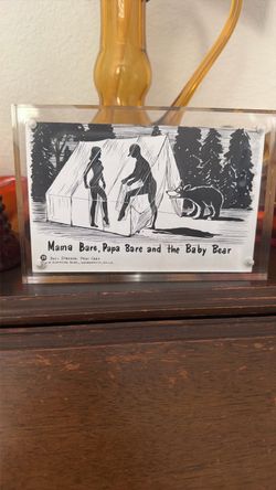 Mama Bare Papa Bare Novelty Postcard in Acrylic Frame