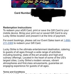 Lucky Strike Bowl Gift Cards ($125 Value!)
