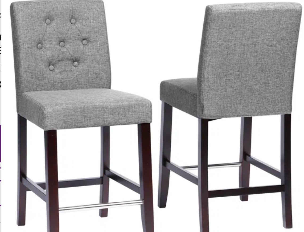 Two Dark Grey Counter Height Bar Stools 24” Seat Height