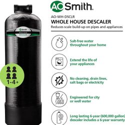 AO Smith Whole House Water Softener Alternative - Salt Free Descaler System for Home - Works with City & Well Water Filters - 6yr, 600,000 Gl, AO-WH-D