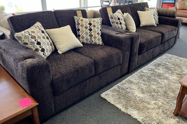 Closeout Sofa And Loveseat With Cupholders And USB ports