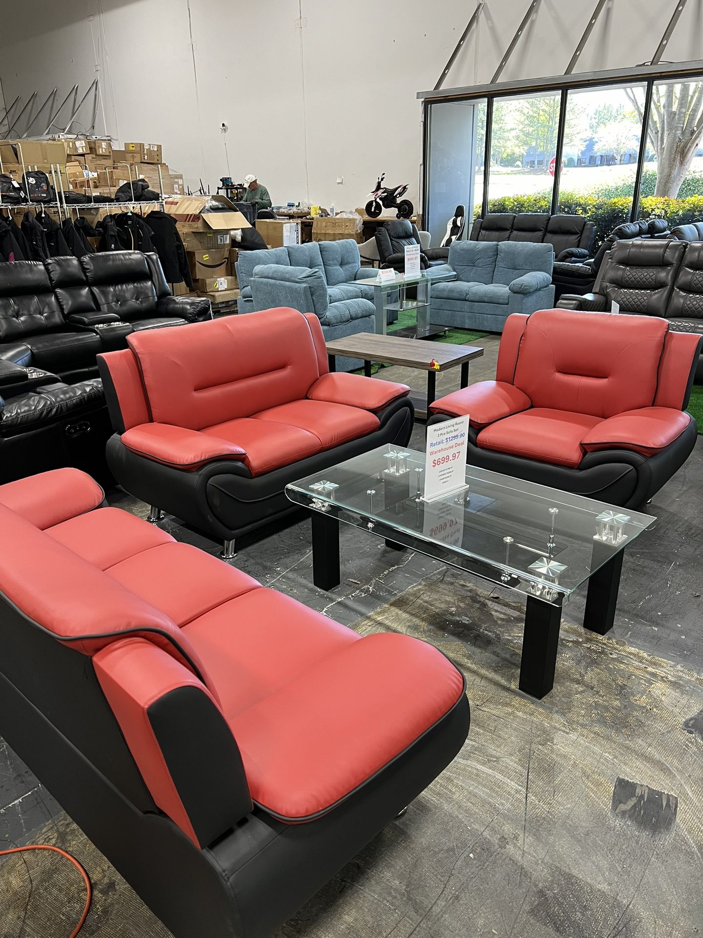 Modern Black And Red 3 Pcs Sofa Set
