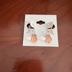 Crystal Avenue earrings teardrop dangle earrings featuring faceted peachy-pink crystal