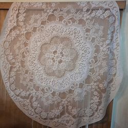 2 White lace embroidered tablecloths