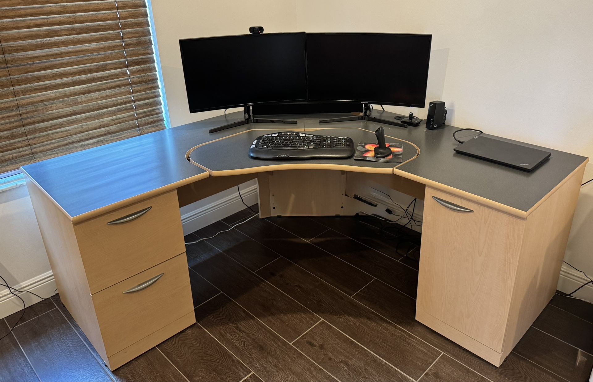 3 pieces, consisting of spacious computer desk, separate file drawer and storage cabinets