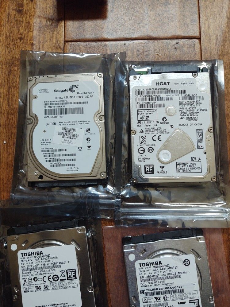 320GB Seagate, HGST, Toshiba Hard Drives