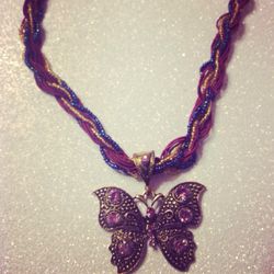 Lavender beaded butterfly necklace