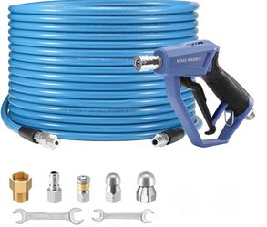 RIDGE WASHER Sewer Jetter Kit For Pressure Washer 100FT, 3600 PSI Drain Cleaning Hose With Short Pressure Washer Gun, 1/4 Inch NPT Corner, Rotating An