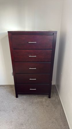 Dark Cherry Wood 5-Drawer Tall Dresser