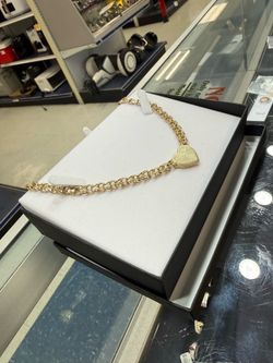 Gold Chino Necklace with Heart Charm 18”