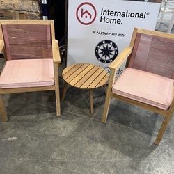 Round Patio Dining Set – FSC Solid Wood Table + Terracotta Sofa Chairs | BRAND NEW OPEN BOX | Heavy Duty Commercial Grade | Modern Outdoor | Delivery 