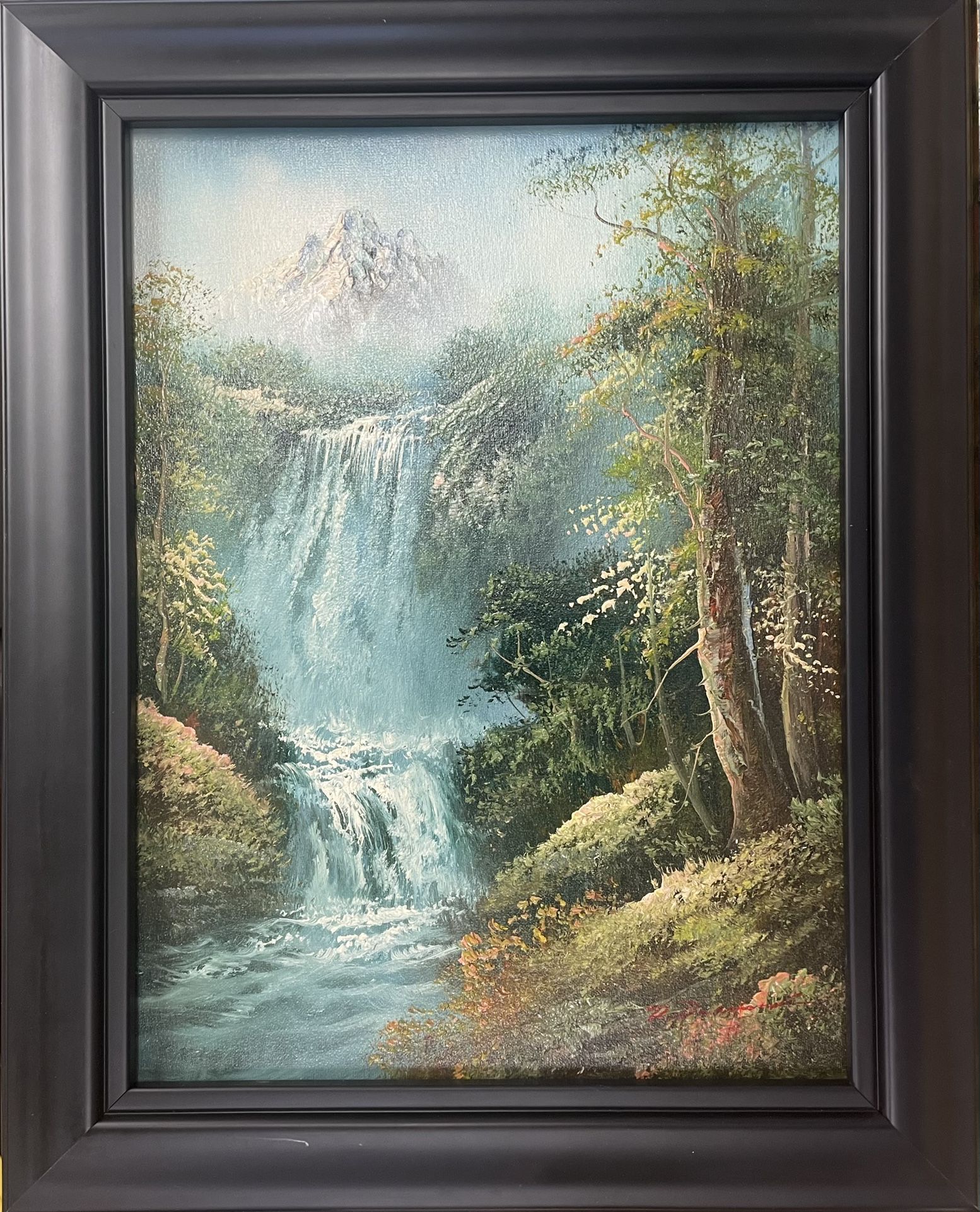 Waterfall Mountain Landscape Oil Painting