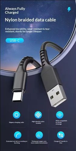 USB to C Charger Cable Nylon Braided