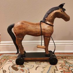 Wood and Metal Horse Pull Toy Upcycle