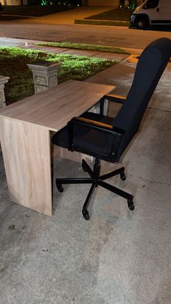 Desk with 3 Drawers, Office Chair, and Desk/Floor Adjustable Lamp