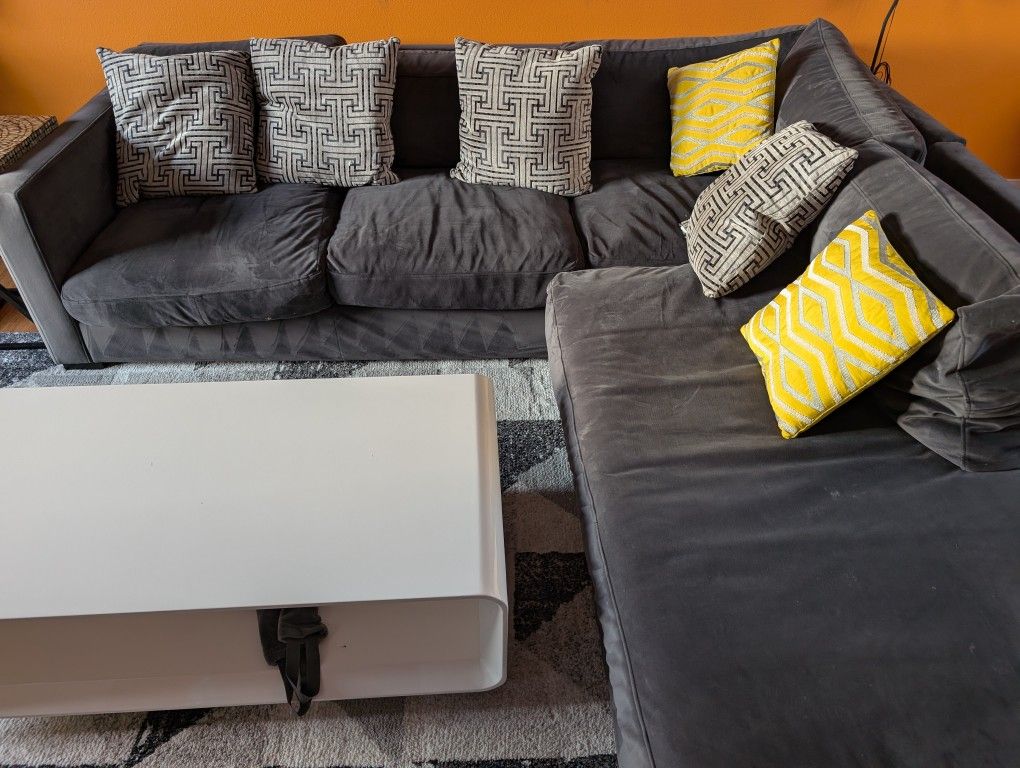 🛋️ Premium Grey Sectional Sofa w/ Chaise & Modern White Coffee Table