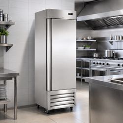 Norpole 23 Cu. Ft. Commercial Reach-In Refrigerator with Self-Closing Door & Heavy-Duty Casters in Stainless Steel (NP1R)