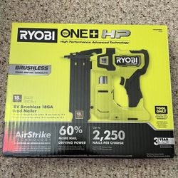 RYOBI ONE+ HP 18V 18-Gauge Brushless Cordless AirStrike Brad Nailer (Tool Only)